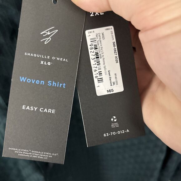Shaquille O’Neal XLG Woven Dress Shirt 2XL Green Diamond Button Up NWT - Picture 3 of 5